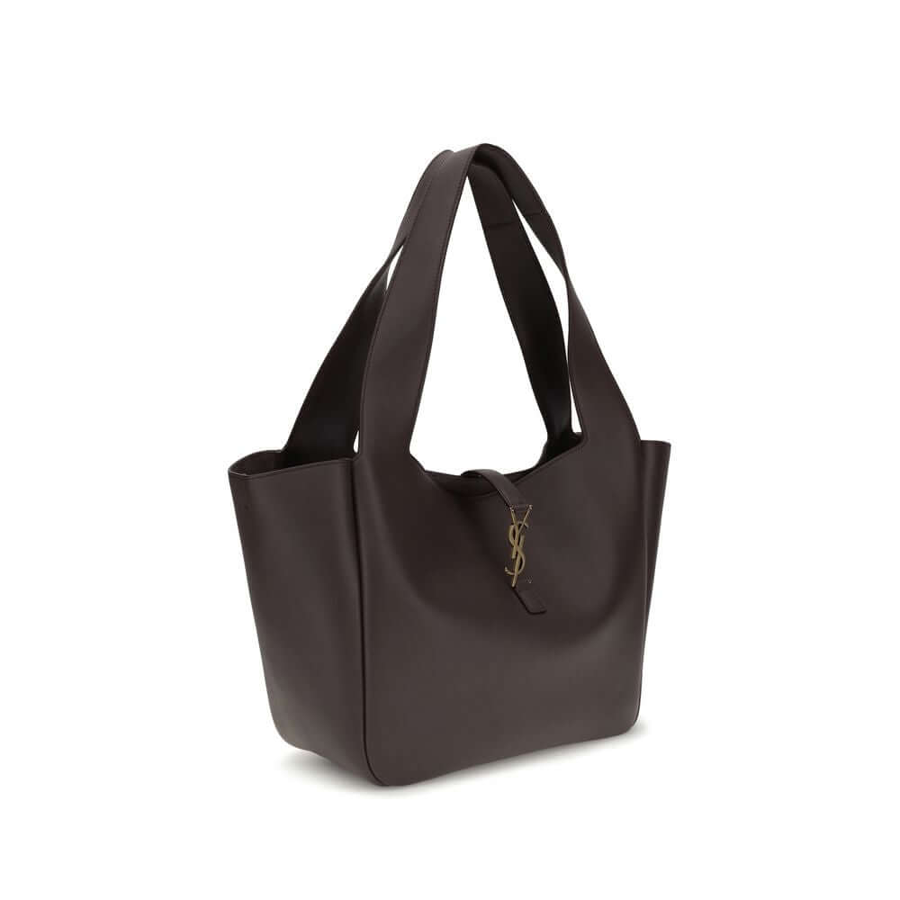 Saint Laurent Brown Lamb Ovis Aries Aries Shoulder Bag with Cassandre detail and suede lining.