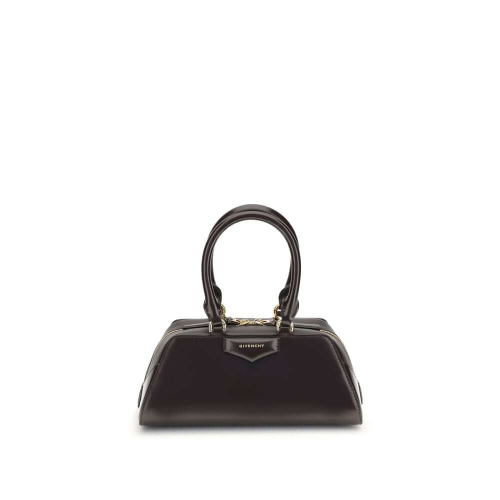 Givenchy Brown Calf Leather Bos Taurus Handbag featuring dual handles and gold-finish detailing.