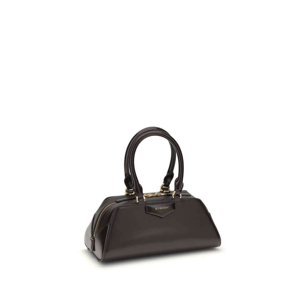Givenchy Brown Calf Leather Bos Taurus Handbag with gold finish and pentagonal signature appliqué.