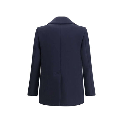 Back view of Givenchy Blue Wool Coat with wide lapels and back vent.