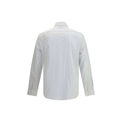Back view of Brunello Cucinelli White Cotton Pattern Shirt with classic collar and striped design, made in Italy for AW25 season.