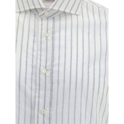 Brunello Cucinelli White Cotton Pattern Shirt with classic collar and button closure, elegant stripe design, made in Italy.