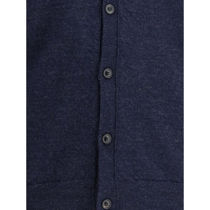 Margiela Blue Wool Cardigan with classic button closure and ribbed trim, AW25 collection, regular fit, 100% wool, made in Romania.