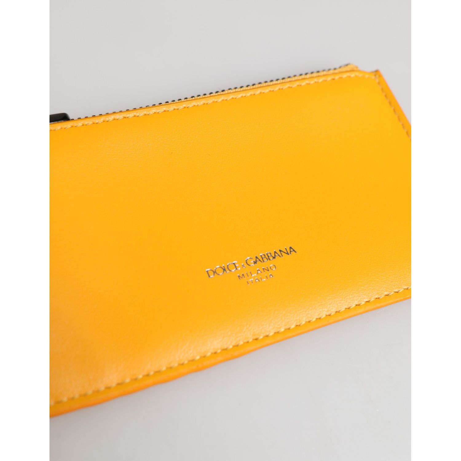Dolce & Gabbana Yellow Orange Leather Credit Card Key Holder Clip On Wallet