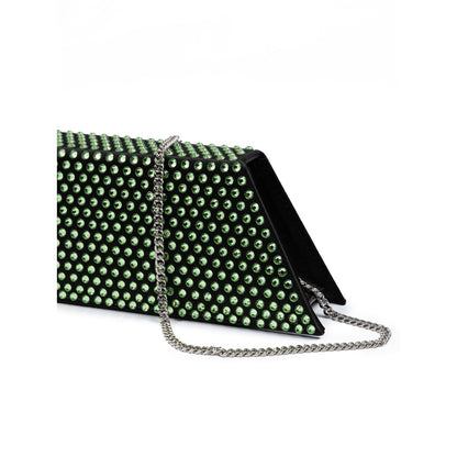 Amina Muaddi Mini Black Satin And Green Crystals Shoulder Bag