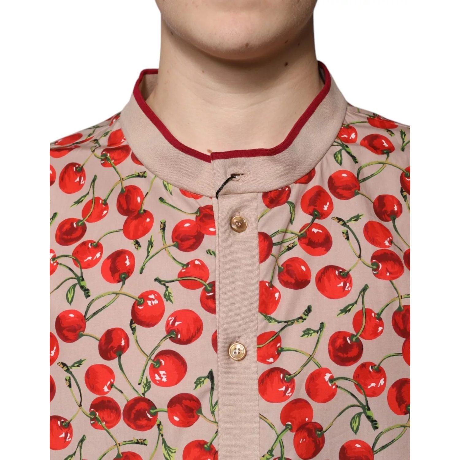 Dolce & Gabbana Beige Cherry Nylon Buttoned Casual Shirt
