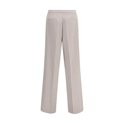 Back view of Cruna Beige Polyester Casual Pants with wide legs, featuring welt back pockets and a clean, modern silhouette. Made in Italy.