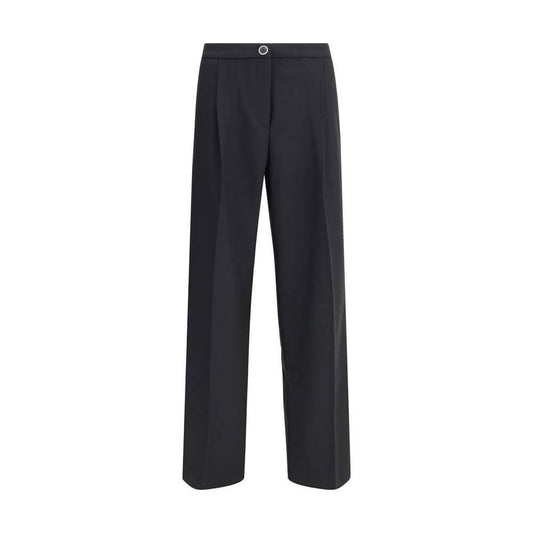 Cruna Black Polyester Casual Pants with wide leg, zip and button fastening, slash and welt pockets, modern silhouette.