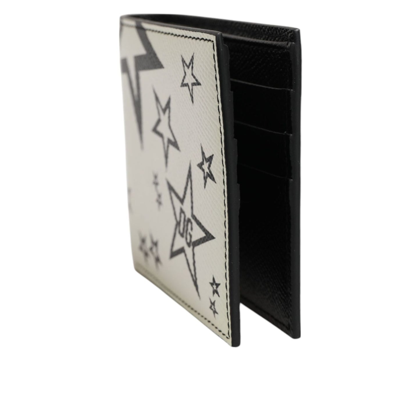 Dolce & Gabbana White Leather DG Star Logo Bifold Card Holder Wallet