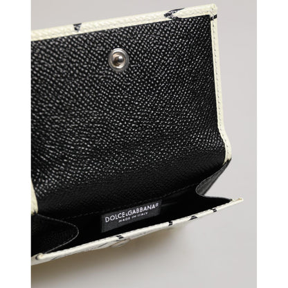 Dolce & Gabbana White Leather Trifold DG Star Print Card Holder Wallet