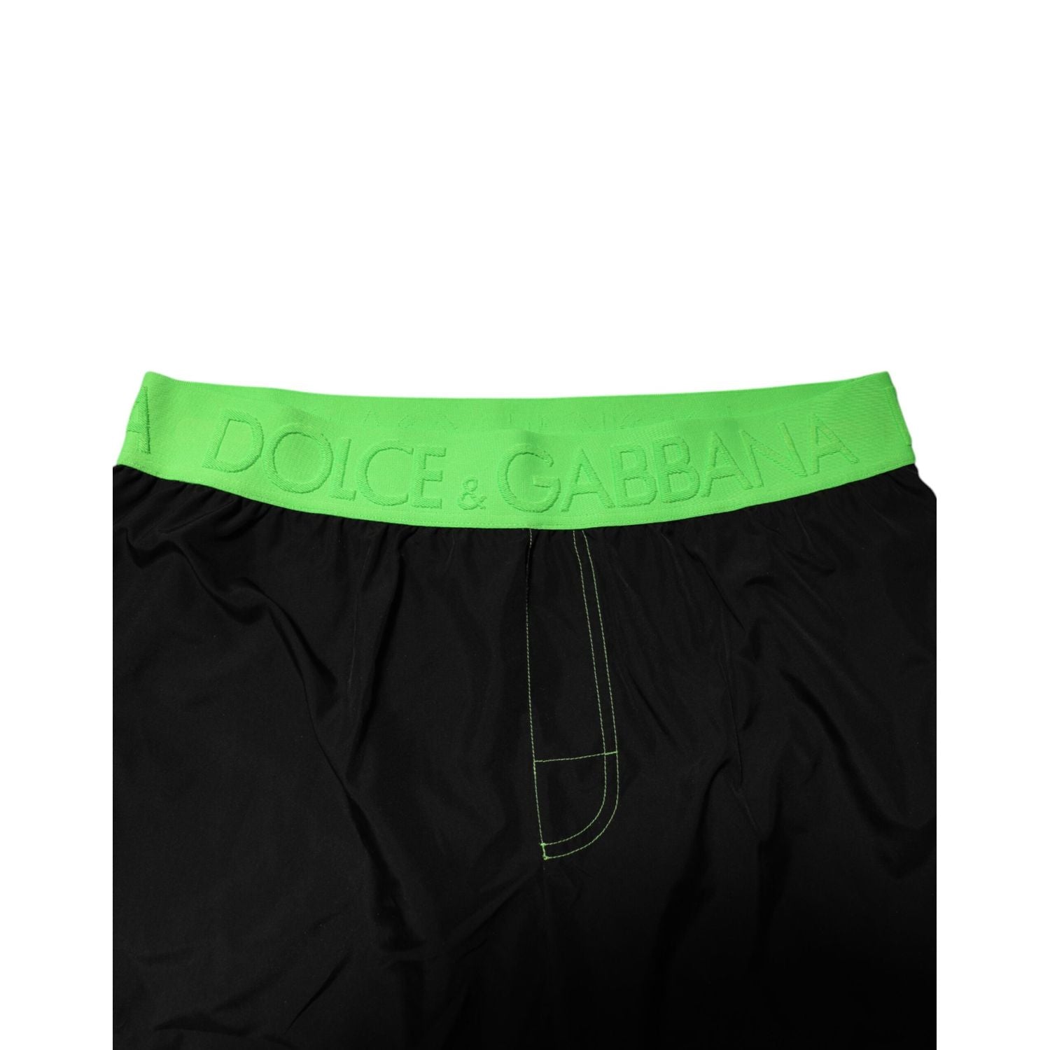 Dolce & Gabbana Black Green Logo Waistband Beachwear Short Swimwear