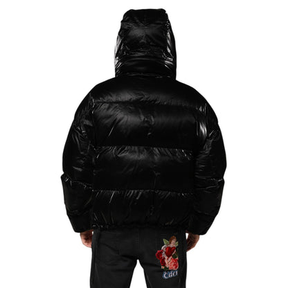Dolce & Gabbana Black Logo Full Zip Hooded Quilted Jacket