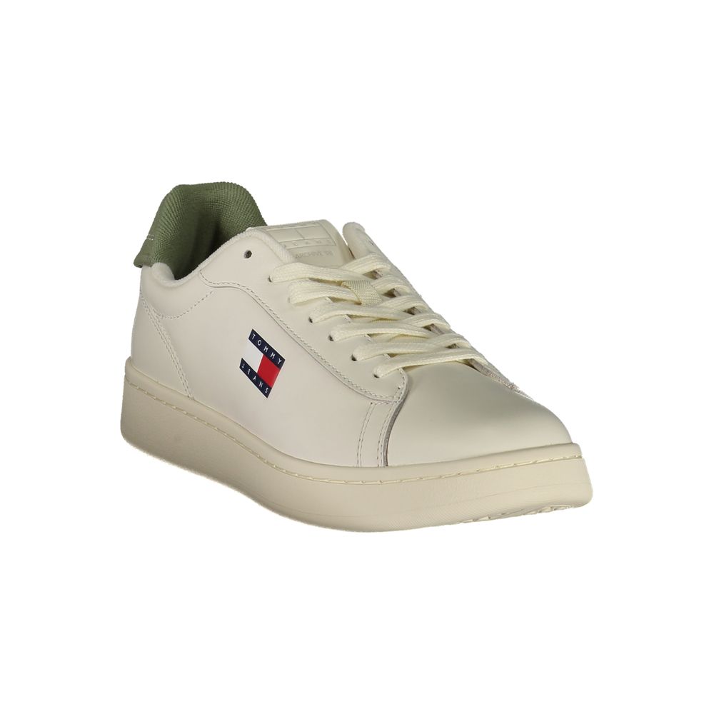Tommy Hilfiger White Leather Men Sneaker with green accents and logo