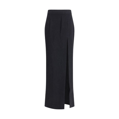 Alessandra Rich Black Fleece Wool Long Skirt