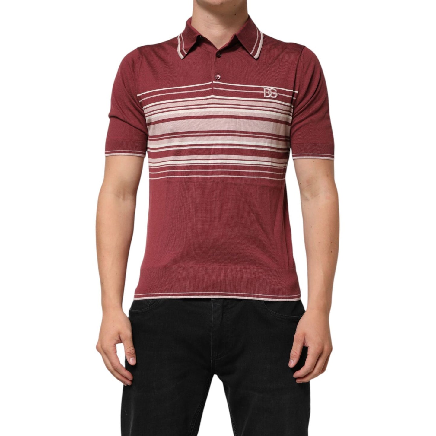 Dolce & Gabbana Cotton Burgundy Striped DG Logo Polo  T-shirt
