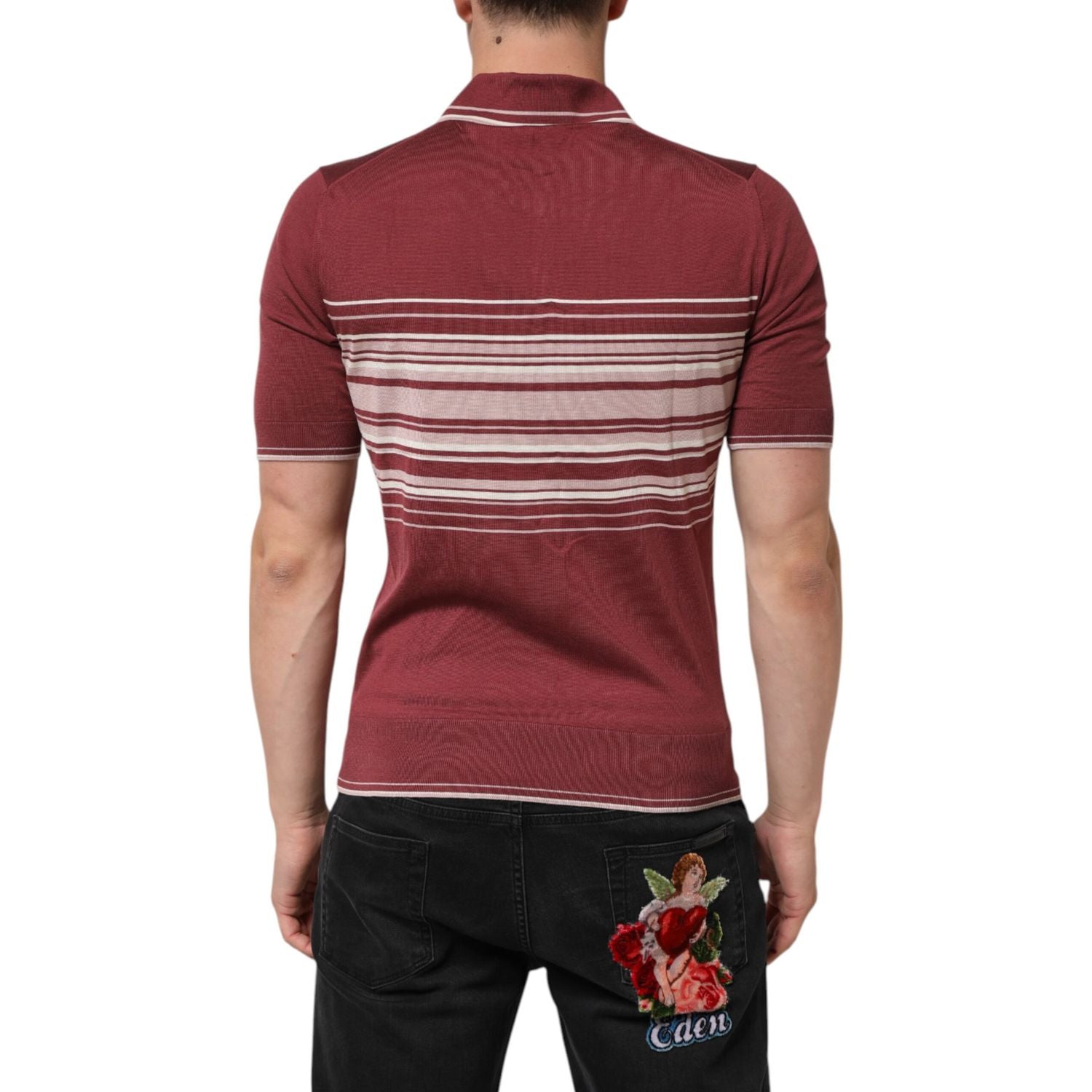 Dolce & Gabbana Cotton Burgundy Striped DG Logo Polo  T-shirt