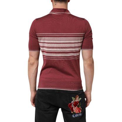 Dolce & Gabbana Cotton Burgundy Striped DG Logo Polo  T-shirt