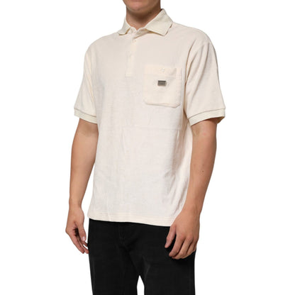 Dolce & Gabbana Ivory Cotton Terry Logo Pocket Polo T-shirt