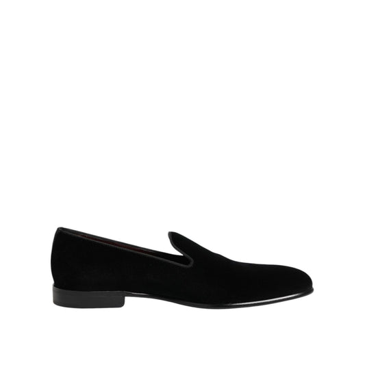 "Dolce & Gabbana Black Velvet Slip On Men Loafers Formal Shoes side view"