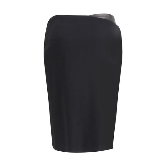 Versace Draped jersey Skirt with elegant front drape, asymmetric hemline, in black, AW25 collection, made of viscose and elastane, Italy.