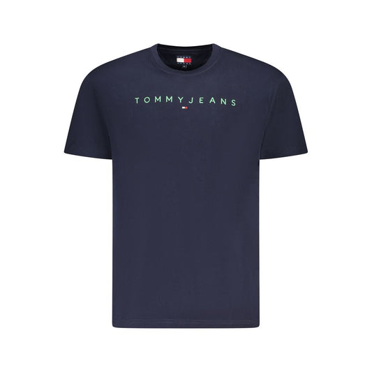 Tommy Hilfiger Blue Cotton Men T-Shirt featuring iconic branding and sustainable design, made of 95% regenerative cotton.