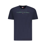 Tommy Hilfiger Blue Cotton Men T-Shirt with logo, sustainable fashion, eco-friendly crew neck for modern style and comfort.