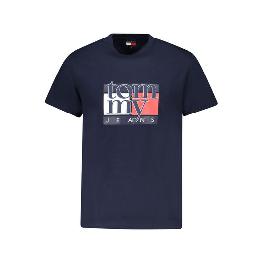 Tommy Hilfiger Blue Cotton Men T-Shirt with logo on front, short-sleeved crewneck design, eco-friendly material