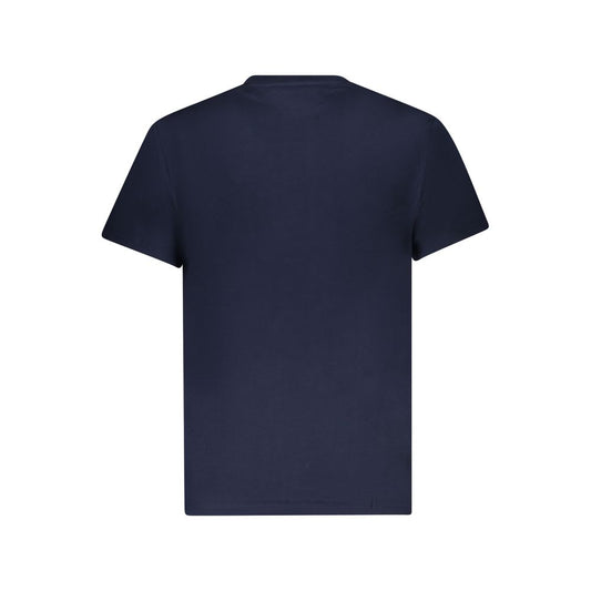 Back view of Tommy Hilfiger Blue Cotton Men T-Shirt showcasing short sleeves and crewneck design.