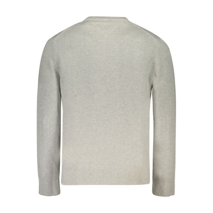 Back view of Tommy Hilfiger Gray Cotton Men Sweater showcasing its classic design and organic cotton material.
