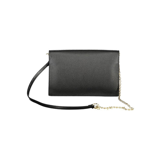 Coccinelle Black Leather Women Handbag with chain shoulder strap, featuring sleek design and dual compartments.