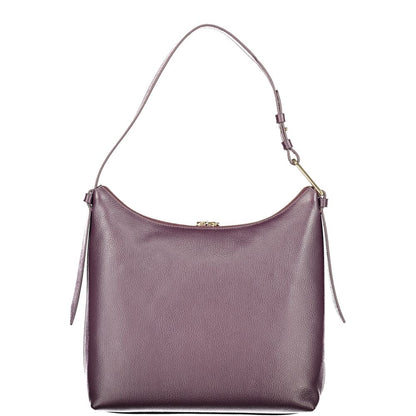 Coccinelle Purple Leather Women Handbag with adjustable strap and zip closure, showcasing elegant modern Italian design.