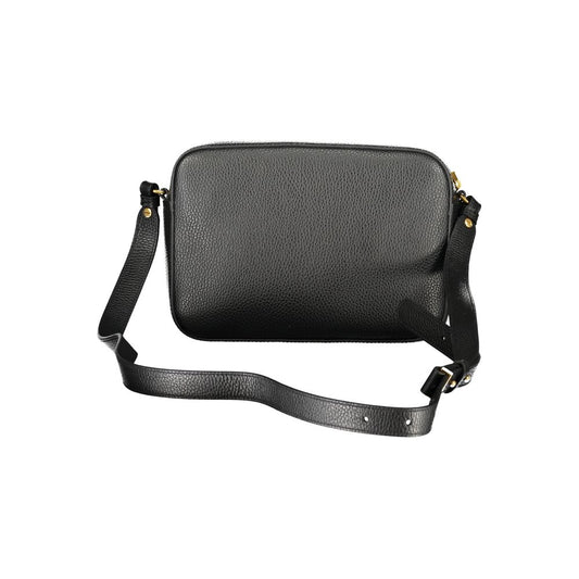 Coccinelle Black Leather Women Handbag with adjustable strap and external pocket, Italian-crafted for chic sophistication.