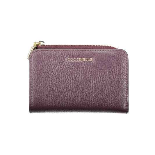 Coccinelle Purple Leather Women Wallet with zip and snap closure, showcasing elegance and functionality in premium leather design.