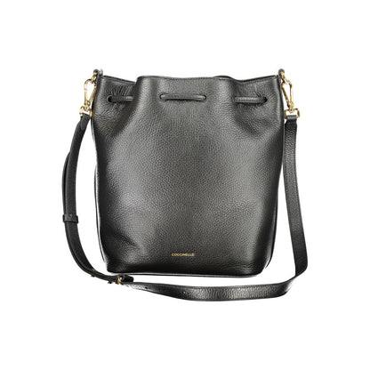 Coccinelle Black Leather Women Handbag with adjustable strap and twist closure, showcasing elegant design and versatile functionality.