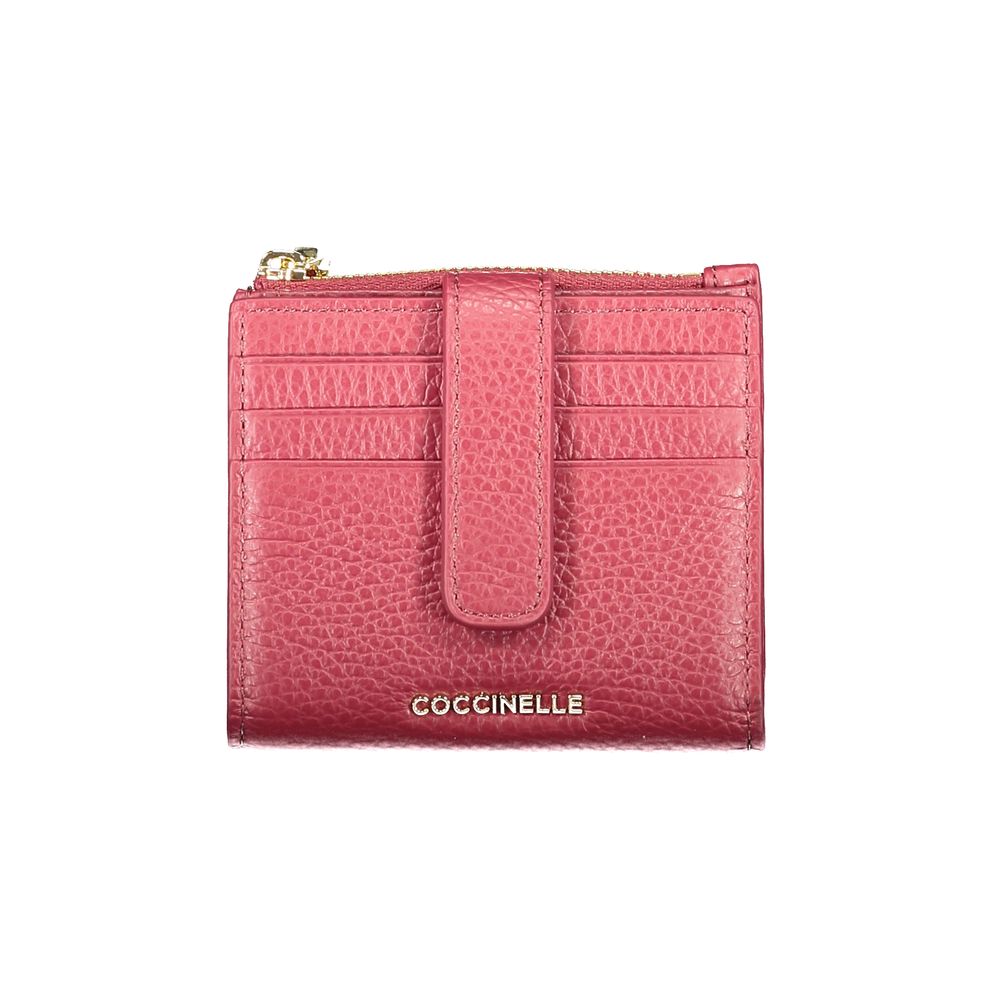 Coccinelle Purple Leather Women Wallet showcasing premium leather design with card slots and secure zip closure