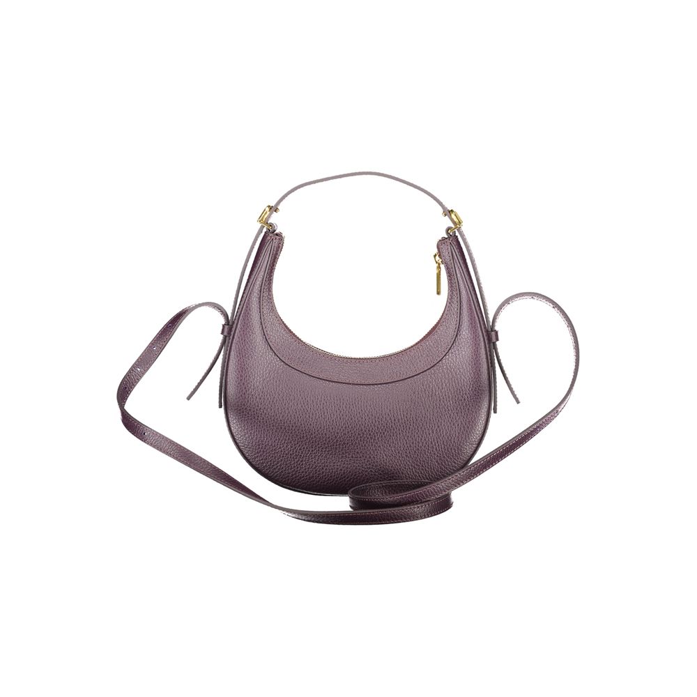 Coccinelle Purple Leather Women Handbag with adjustable shoulder handle and detachable strap, featuring zip closure and iconic logo.