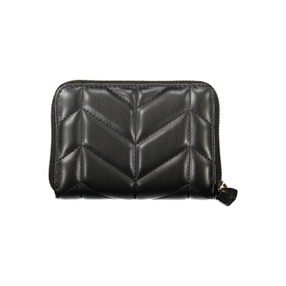 Mario Valentino Black Polyethylene Wallet with zip closure, contrasting detail, and double card spaces; eco-friendly design.