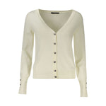 Guess Jeans White Viscose Women Sweater with rhinestone appliques, V-neck and button-down front, elegant long-sleeved cardigan.