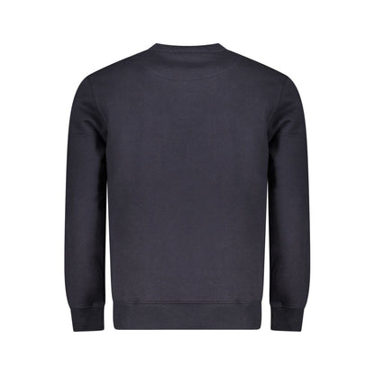 Back view of Pepe Jeans Blue Cotton Men Sweater in long sleeve, sustainable cotton blend, showcasing style and durability.