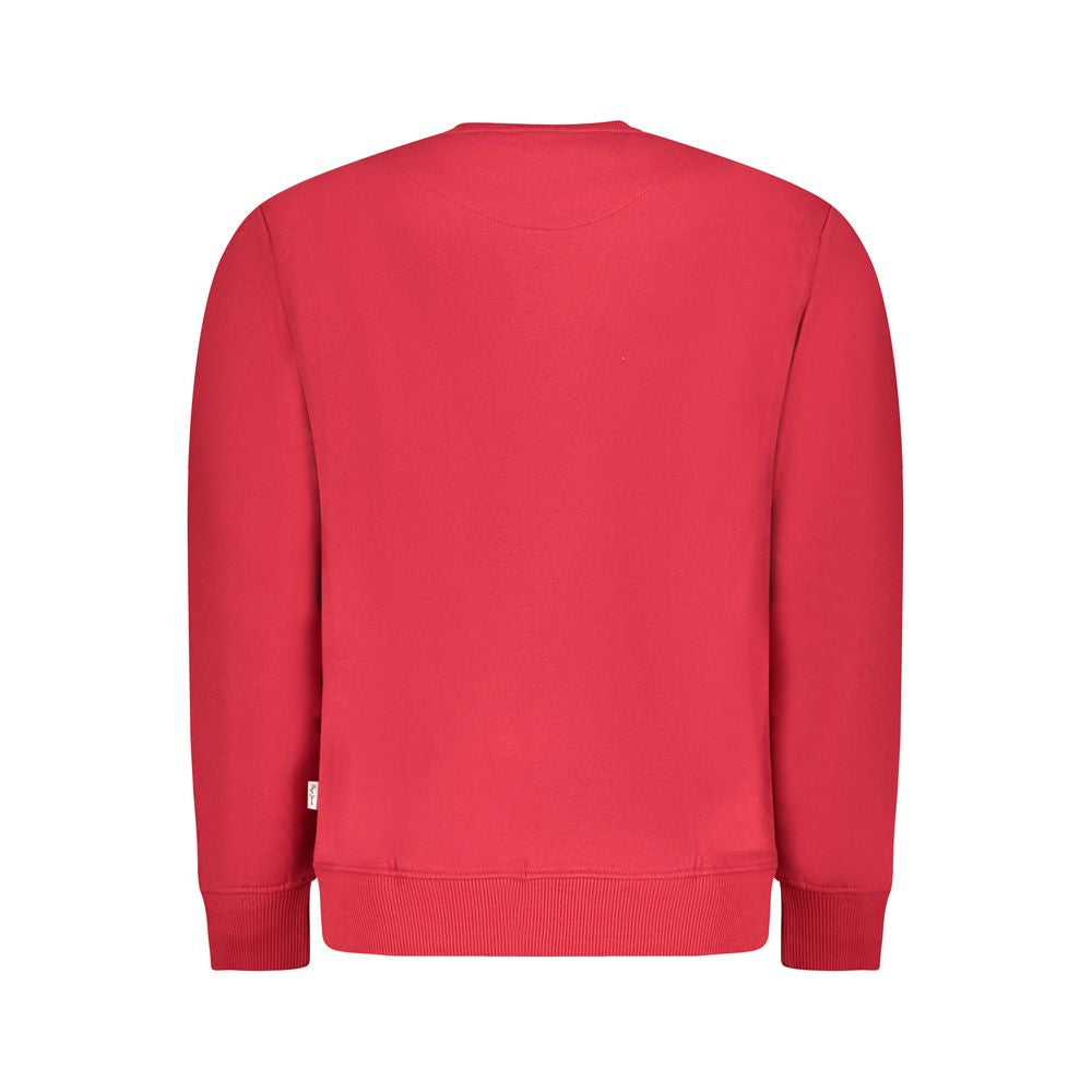 Back view of Pepe Jeans Red Cotton Men Sweater showcasing its vibrant color and luxurious finish.