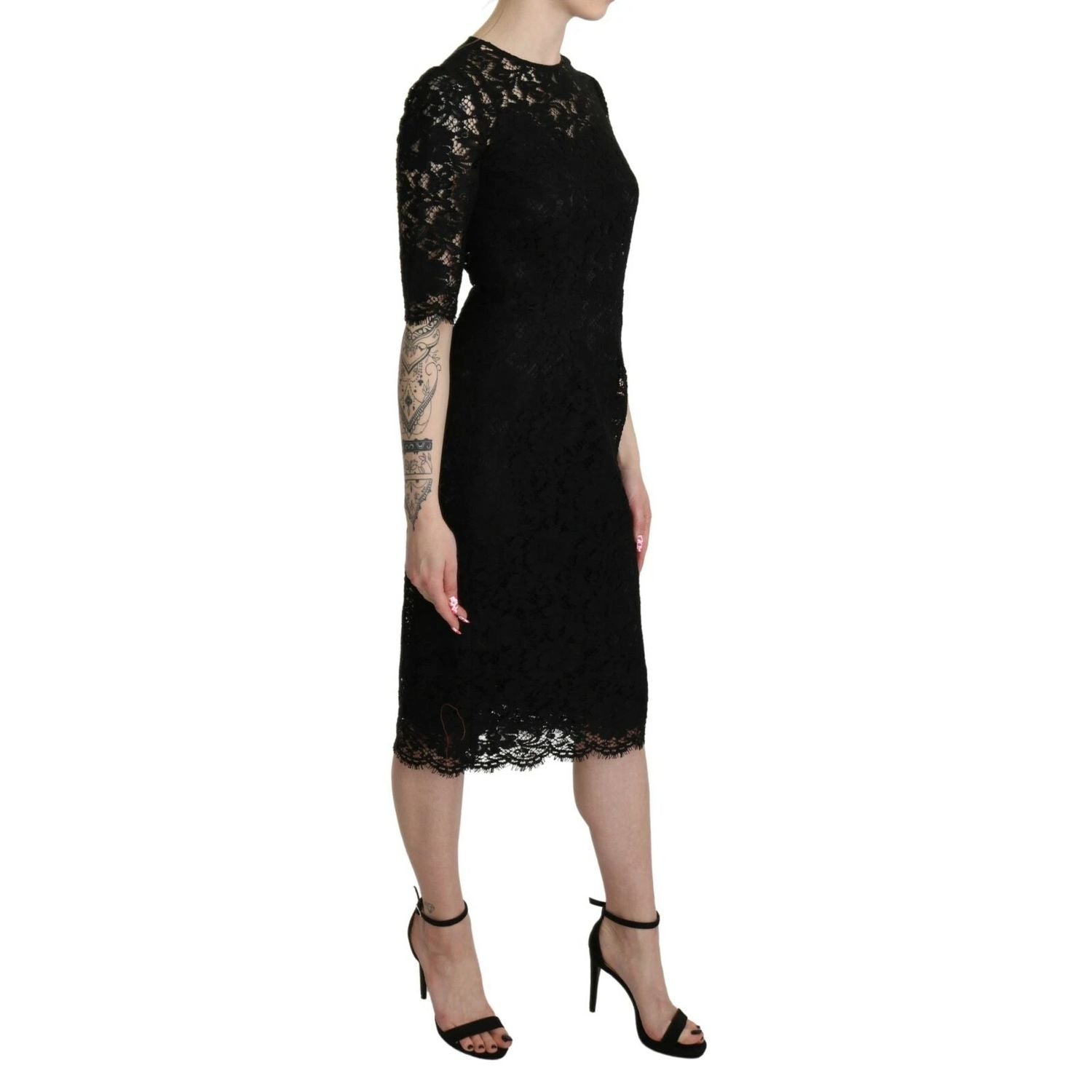 Dolce & Gabbana Black Floral Lace Sheath Knee Length Dress
