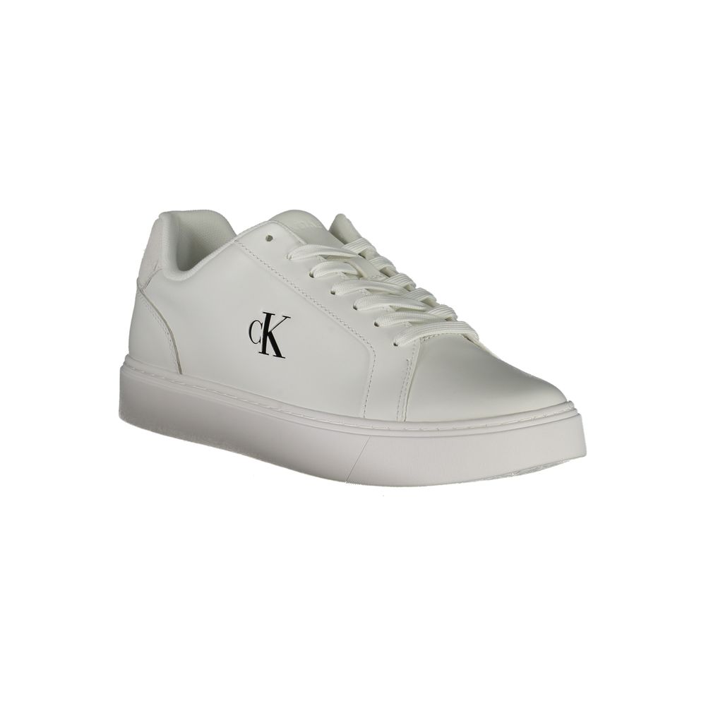 Calvin Klein White Leather Men Sneaker with logo, stylish and comfortable footwear for trendsetters.