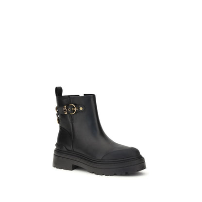 PINKO Black Calf Leather Bos Taurus Ankle Boots