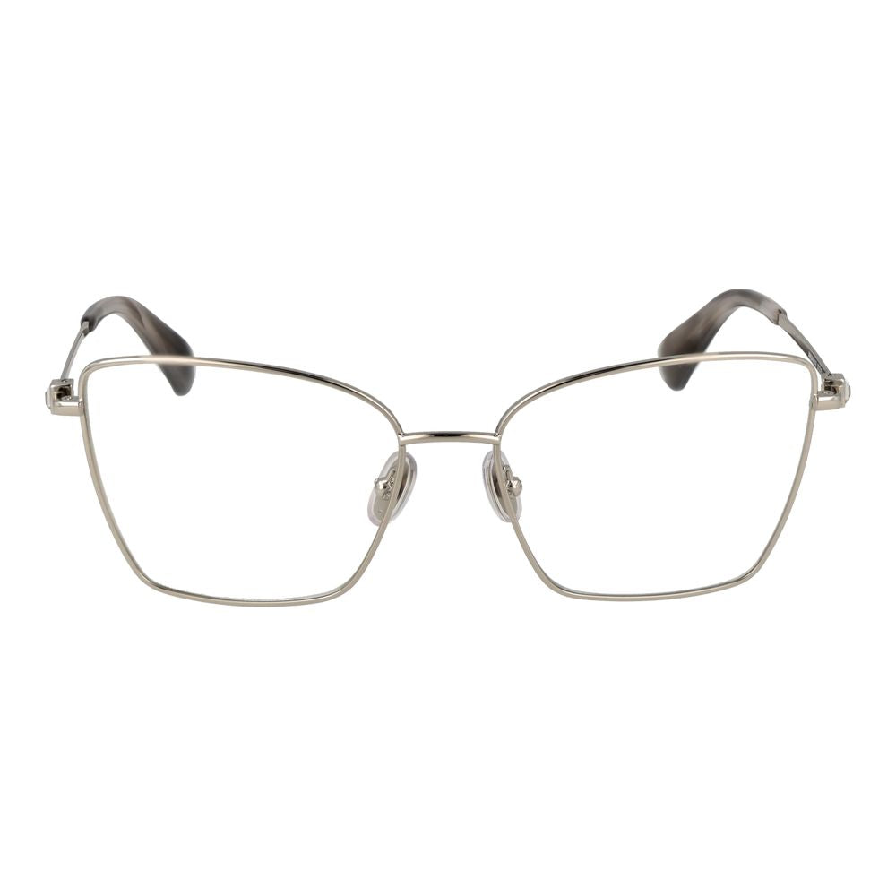 Max Mara Silver Women Glasses Frame, full-rim butterfly style with metal frame and demo lenses, featuring a sleek and modern design.