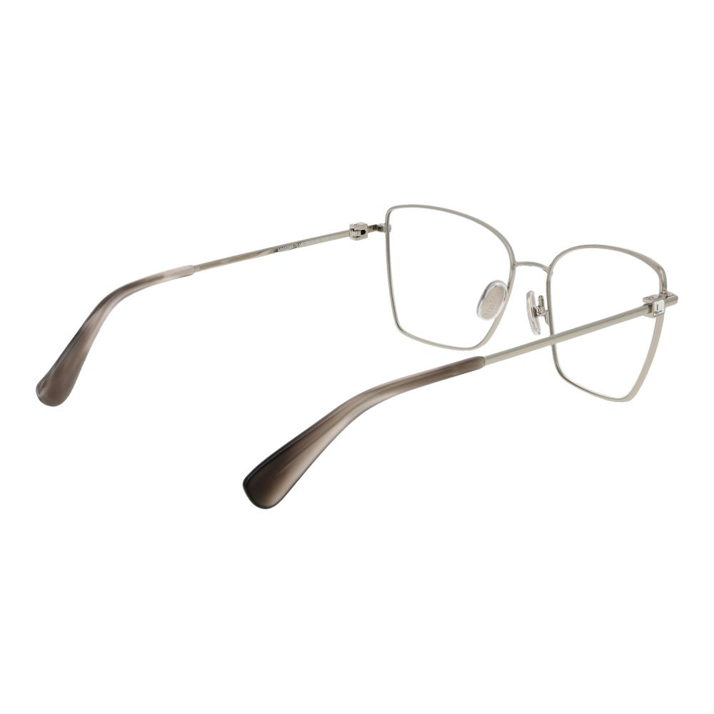 Max Mara Silver Women Glasses Frame, full-rim metal, butterfly style, demo lenses, 55mm width, shown with silver branded case.