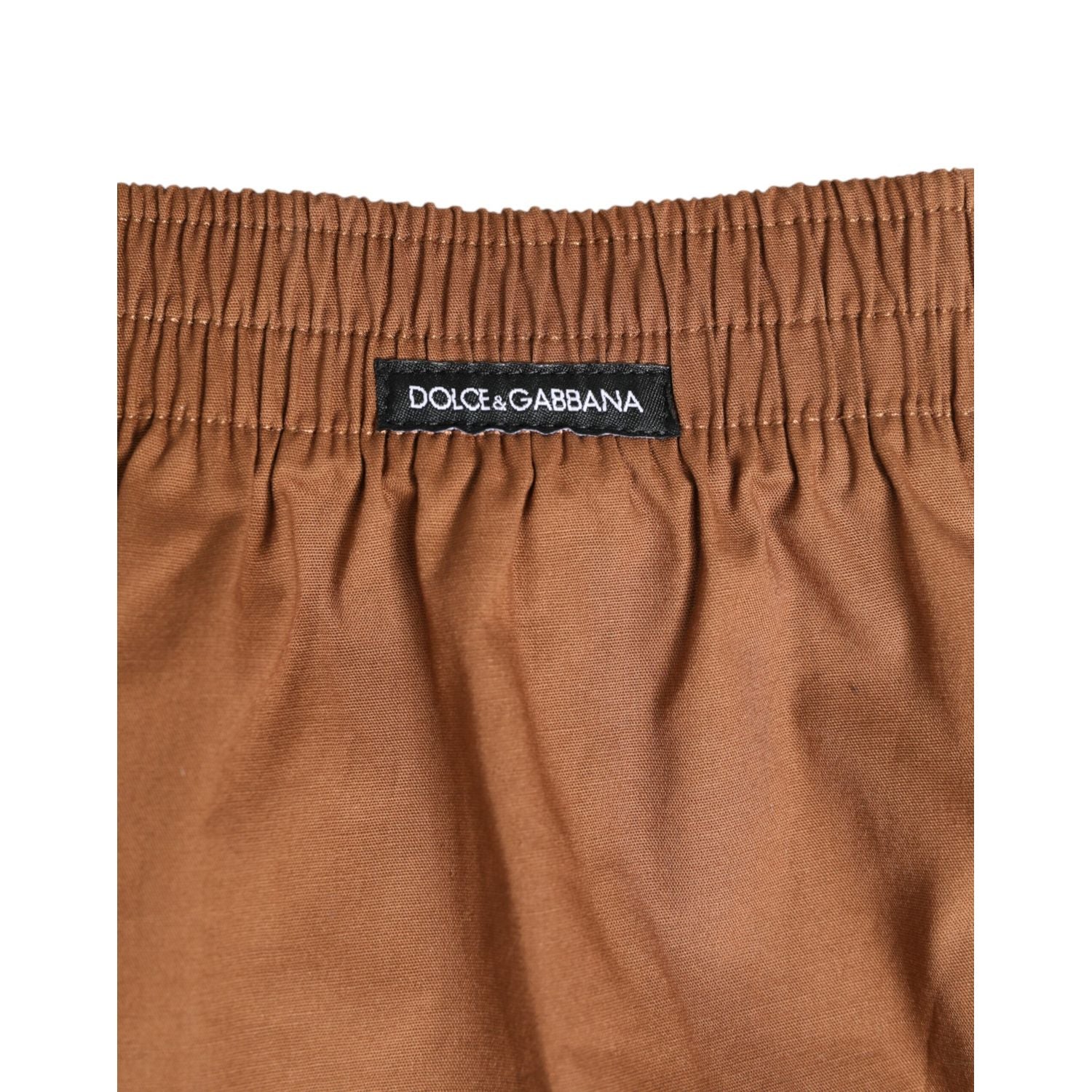 Dolce & Gabbana Brown Cotton Boxer Waistband Short Swimwear