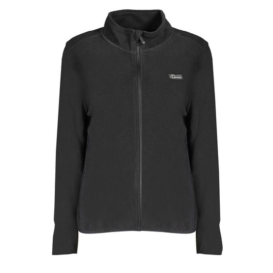Norway 1963 Black Polyester Women Sweater with zip front and logo, showcasing casual luxury and modern style.