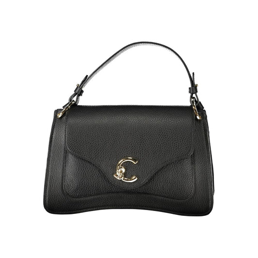 Coccinelle Black Leather Handbag with handle and adjustable shoulder strap, two compartments, internal pockets, automatic closure, logo.