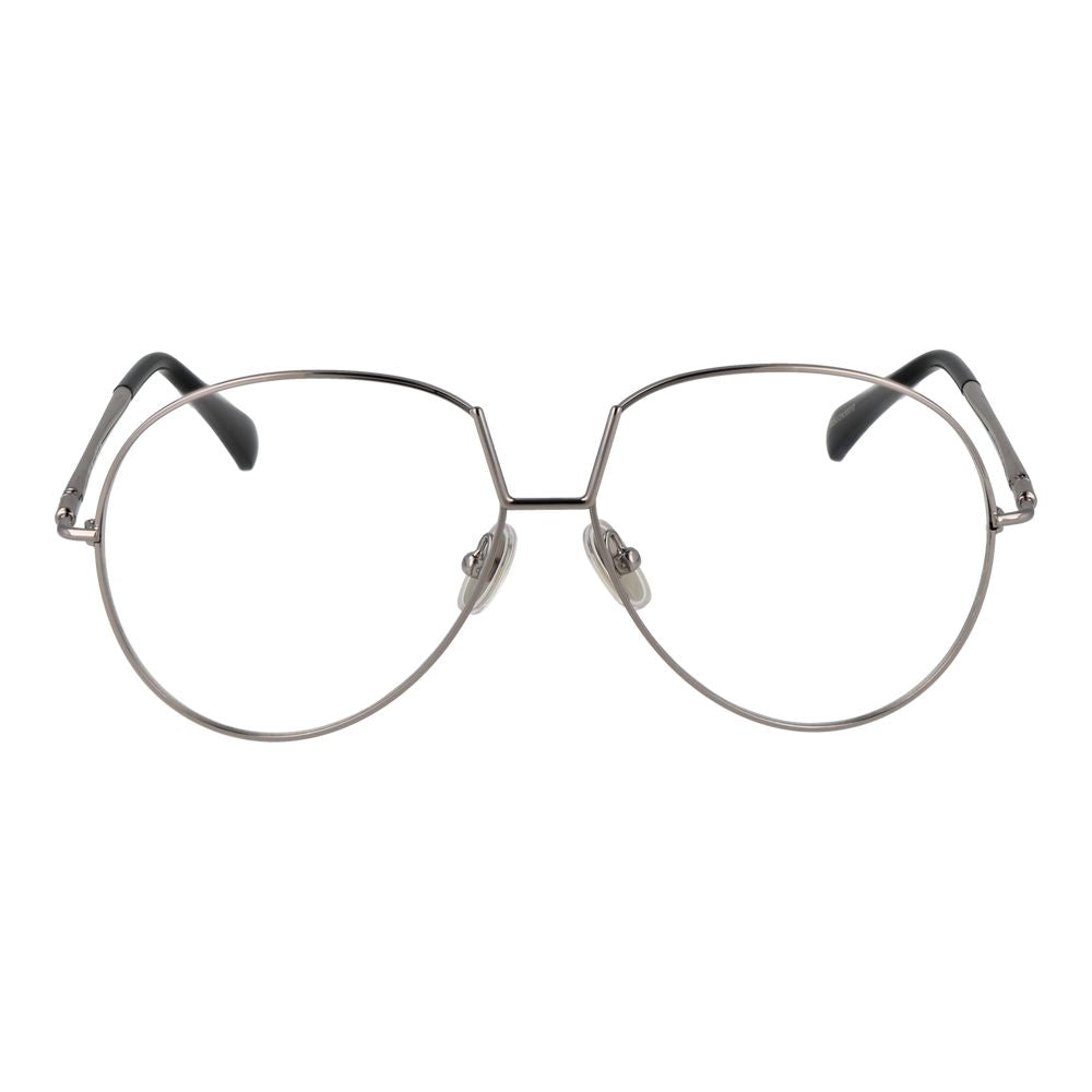 Max Mara Silver Women Glasses Frame, aviator style, full-rim metal design with demo lenses, 140mm width, ideal for modern fashion.