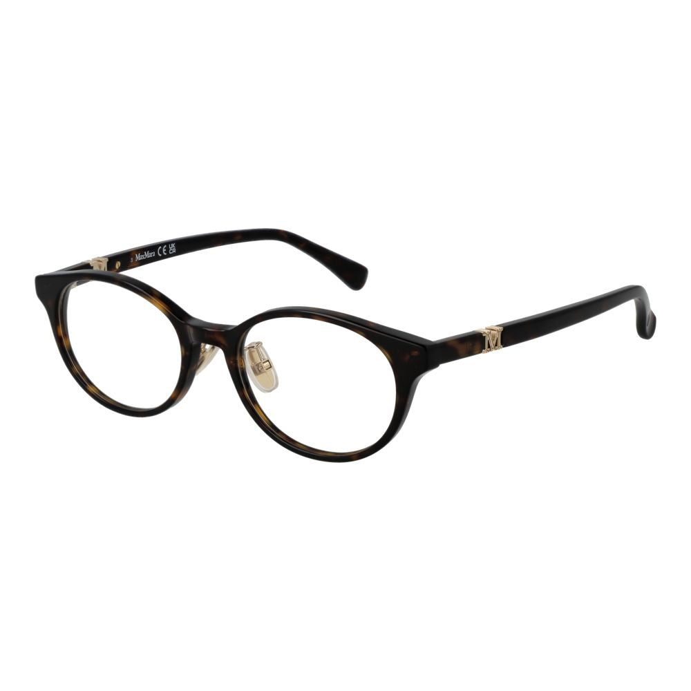 Max Mara Brown Women Glasses Frame made of acetate, full-rim style round, with demo lenses, includes branded case. Size 49-18-145.